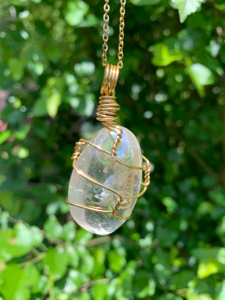 Polished Angel Aura Quartz Necklace