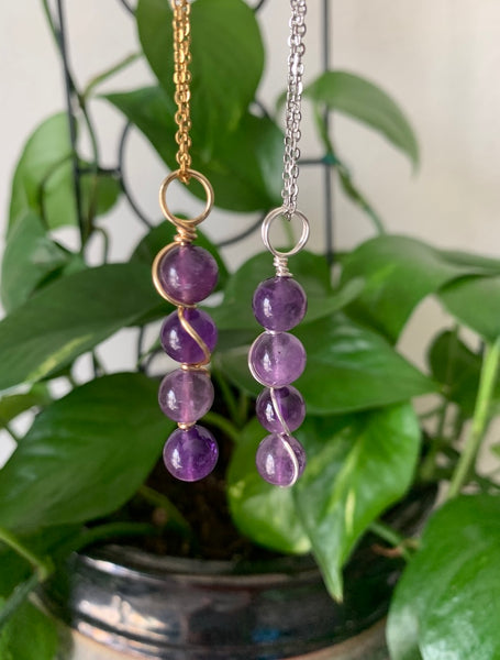 Amethyst Bead Drop Necklace