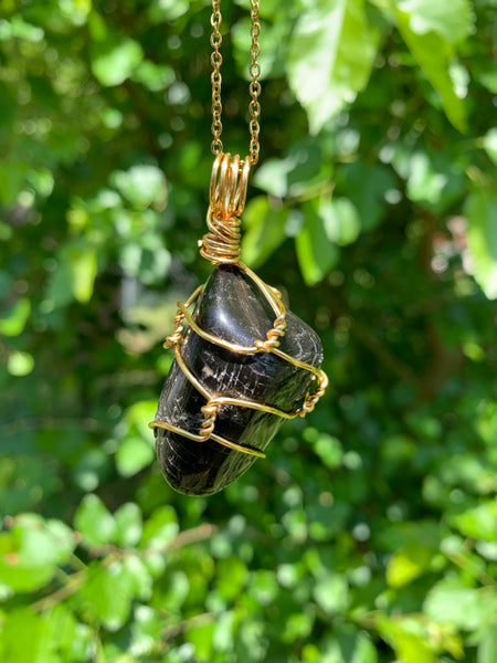 Polished Black Tourmaline Necklace